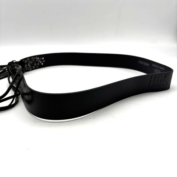 2004 Harley Davidson Black Genuine Leather Studded Logo Tassel Belt L 36.5-56.5\